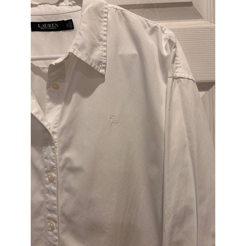 Lauren Ralph Lauren Womens XL White Cotton Button Down Shirt Long Sleeve Logo - Picture 3 of 6